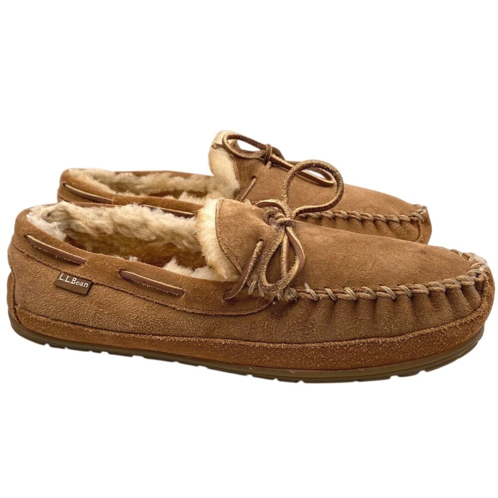 L.L.Bean Men's Shearling Lined Suede Moccasin Slippers Size 11